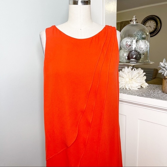 Parker Orange Silk Flowy Dress with Asymmetrical Hem Medium - Picture 2 of 10